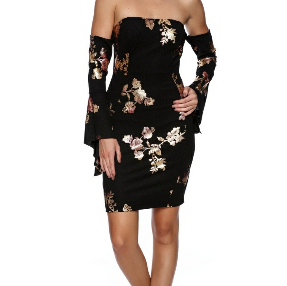 Fitted Mini w/ Cold Shoulder Bell Sleeves